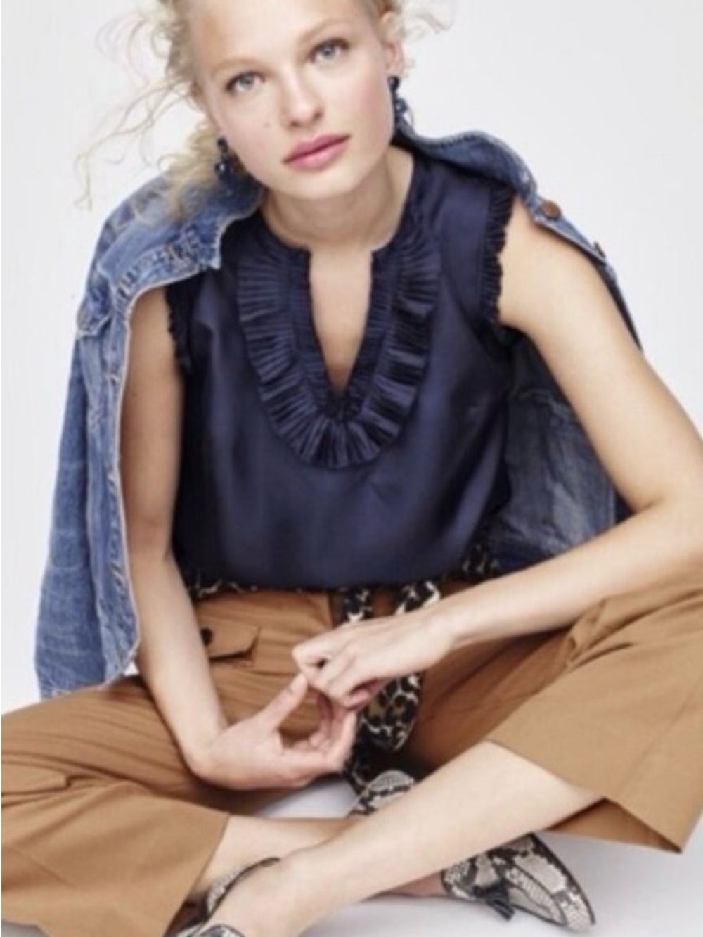 J. Crew size 4 Navy Ruffle-Trim top